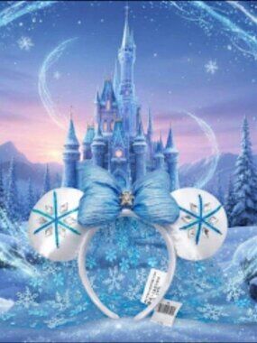 Disney Parks Frozen Elsa Blue White Snowflake Minnie Ears Bow Veil Headband